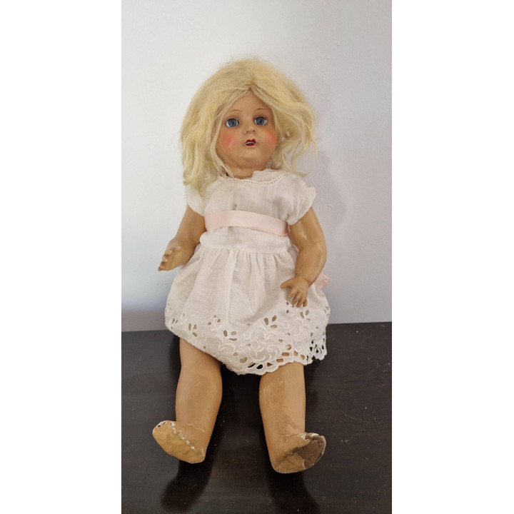 Antyczna Hiszpańska Lalka lata 30. Ceramika i Papier-mâché