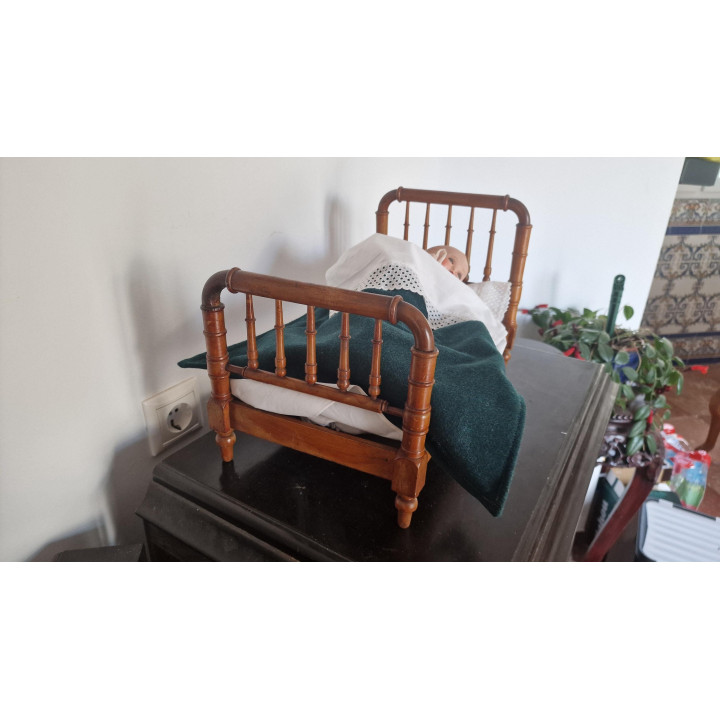 Vintage houten poppenbed uit 1950 - Handgemaakt