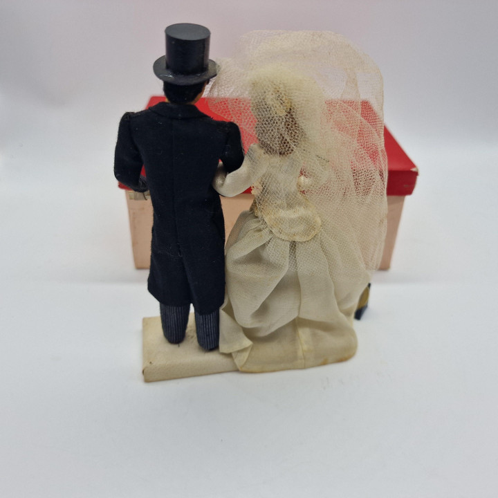 Vintage 1950s Textile Wedding Cake Topper - Mid-Century Figures