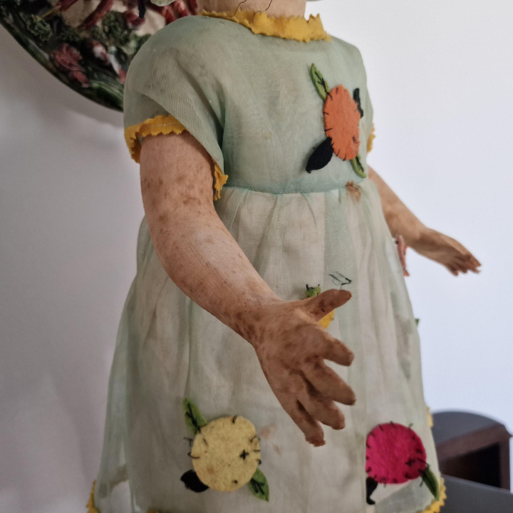Antique Spanish Doll 1920-1930 - Paper Mache & Glass Eyes