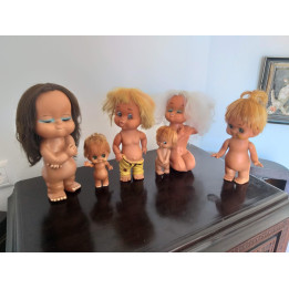Vintage Japanische Big Eye Puppen 1970er - 6er Set Kitsch