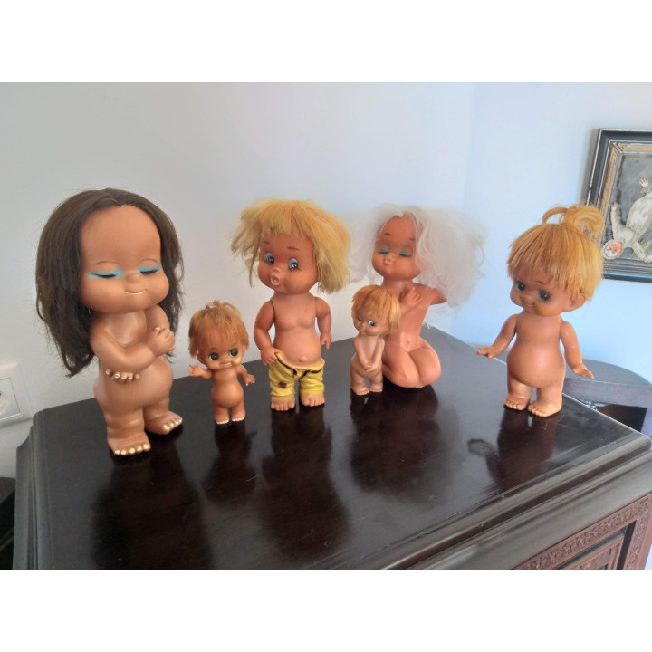 Vintage Japanische Big Eye Puppen 1970er - 6er Set Kitsch