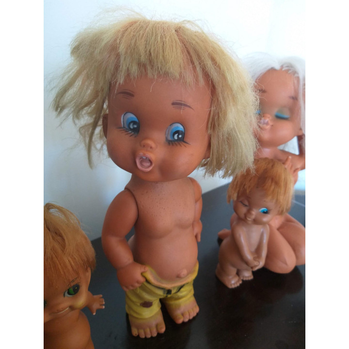 Vintage Japanische Big Eye Puppen 1970er - 6er Set Kitsch