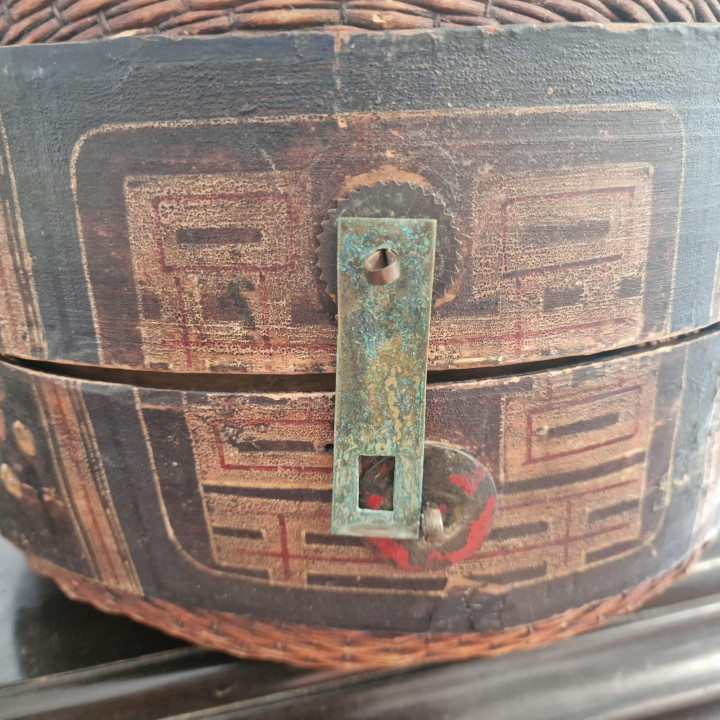 Vintage Chinese Lacquered Bamboo Basket - 45cm