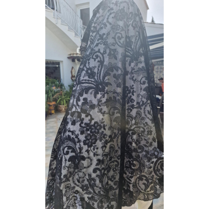 Vintage Spaanse Mantilla 1960 | Zwart Kant 220x100 cm