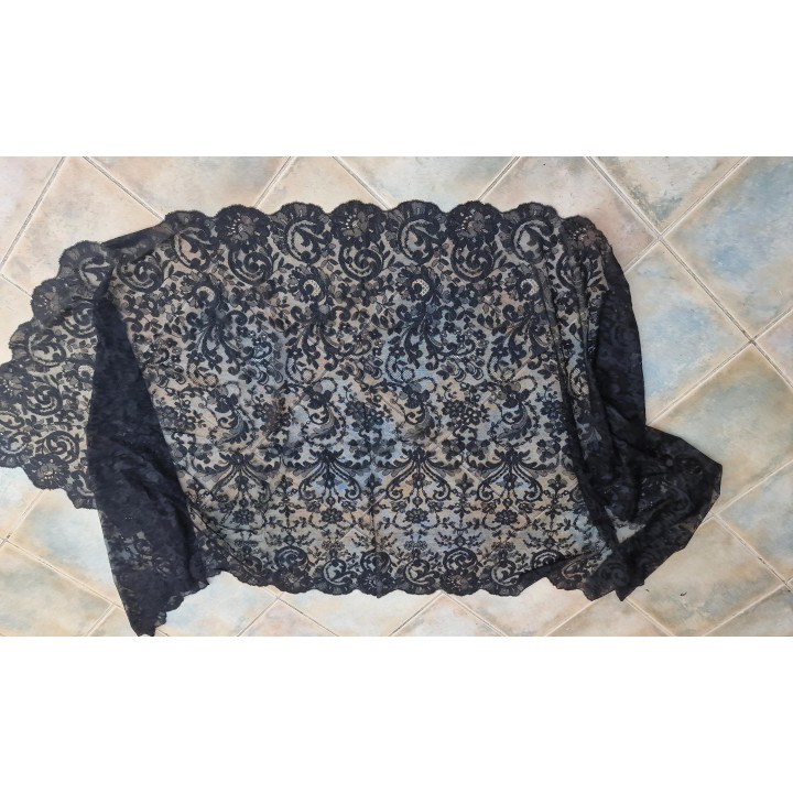 Hiszpańska Mantyla Vintage 1960 | Czarna Koronka 220x100