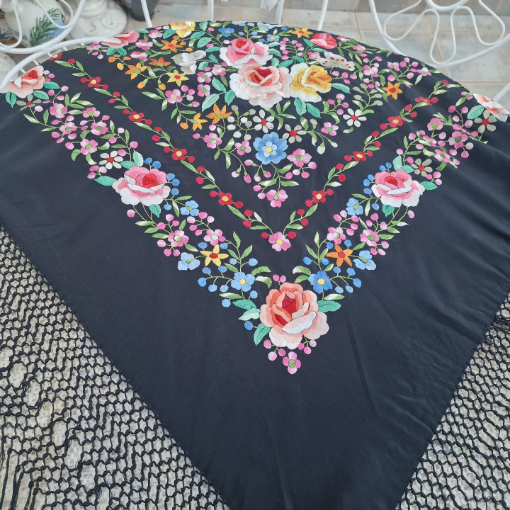 Mantón de Manila auténtico de seda natural - Años 50