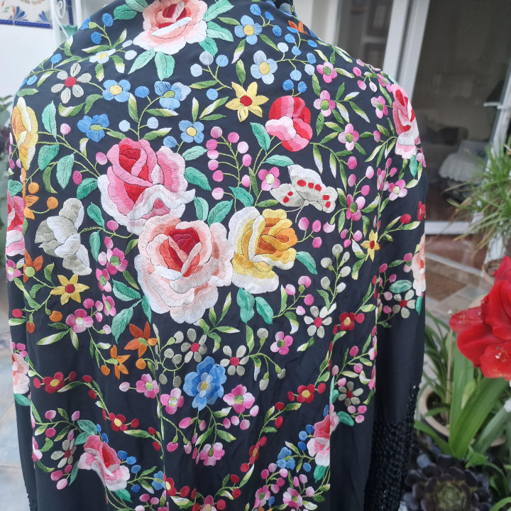 Mantón de Manila autêntico de seda natural - Anos 50