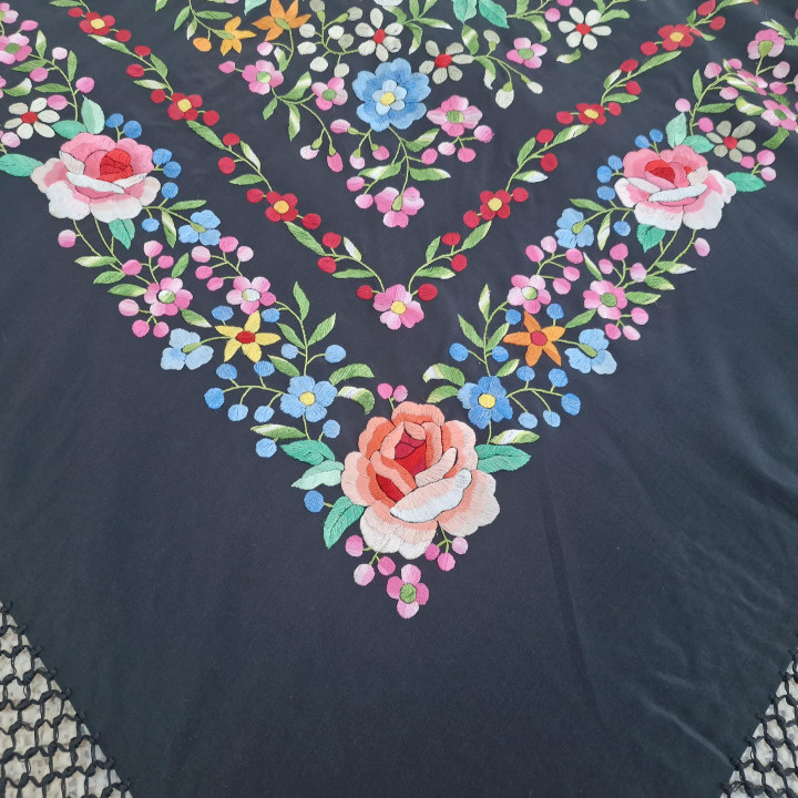 Mantón de Manila autêntico de seda natural - Anos 50