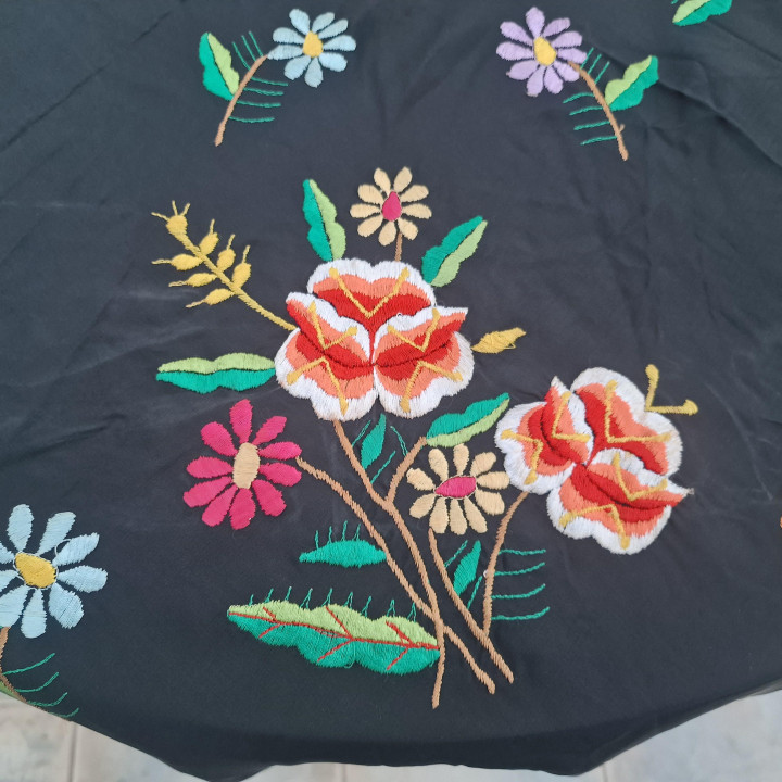 Scialle di Manila Vintage 1940-1950 - Viscosa Nera 110x110cm