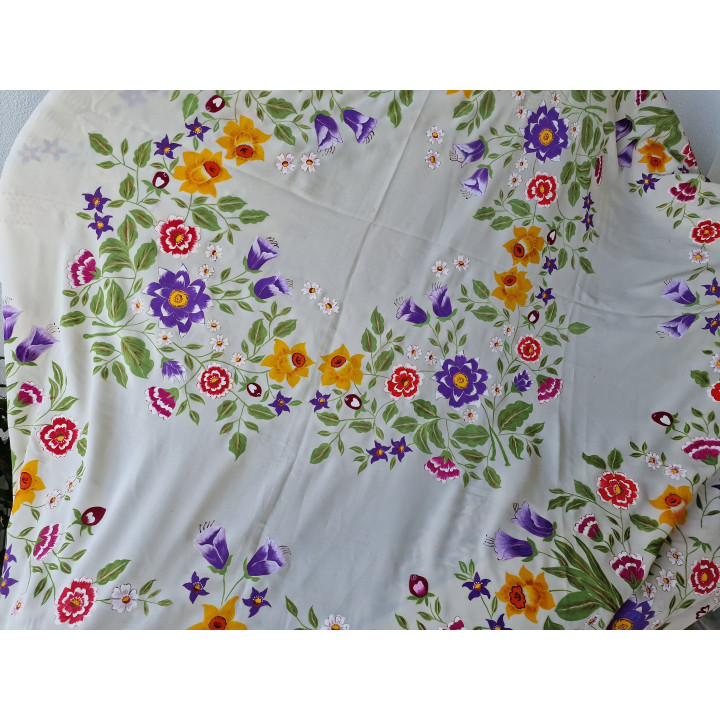 Mantón de Seda Pintado a Mano - Vintage Años 70