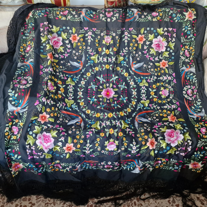Mantón de Manila Vintage anos 60 - Bordado à Mão