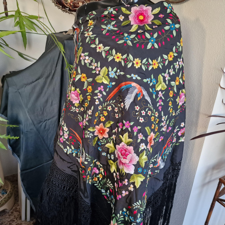 Mantón de Manila Vintage anos 60 - Bordado à Mão