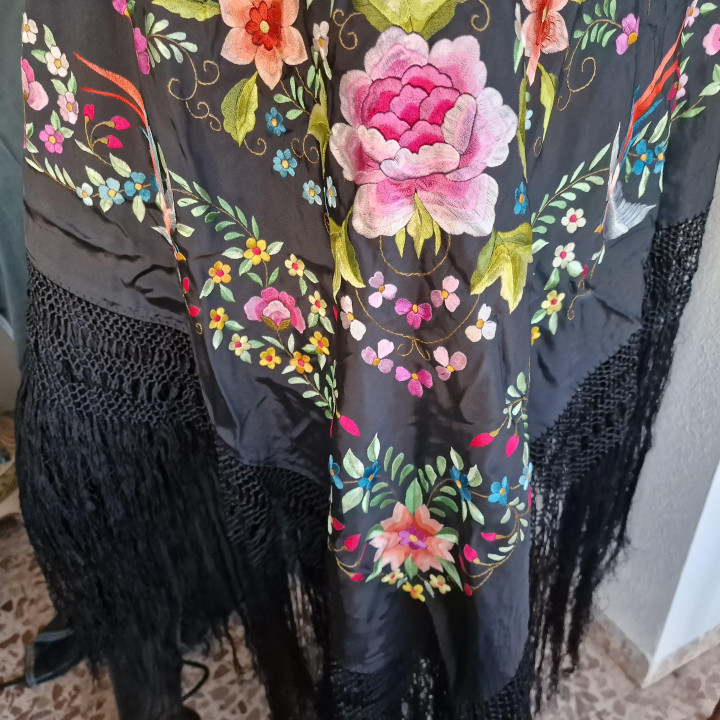 Châle Mantón de Manila Vintage 1960 - Brodé Main