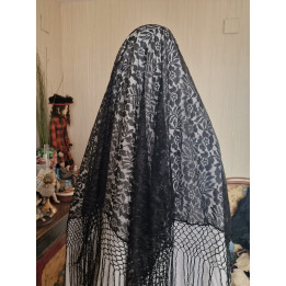 Vintage Spanische Mantilla 1960er - Schwarze Spitze 110x110 cm