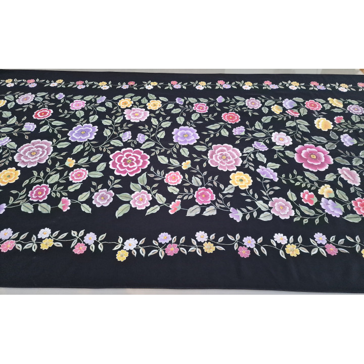 Vintage Sjaal Jaren 80 Handbeschilderd Bloemen