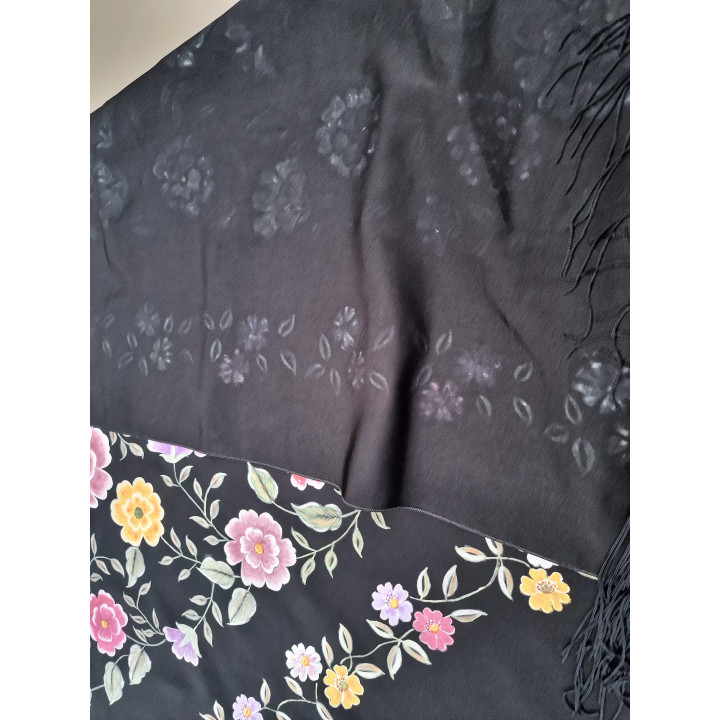 Vintage Sjaal Jaren 80 Handbeschilderd Bloemen