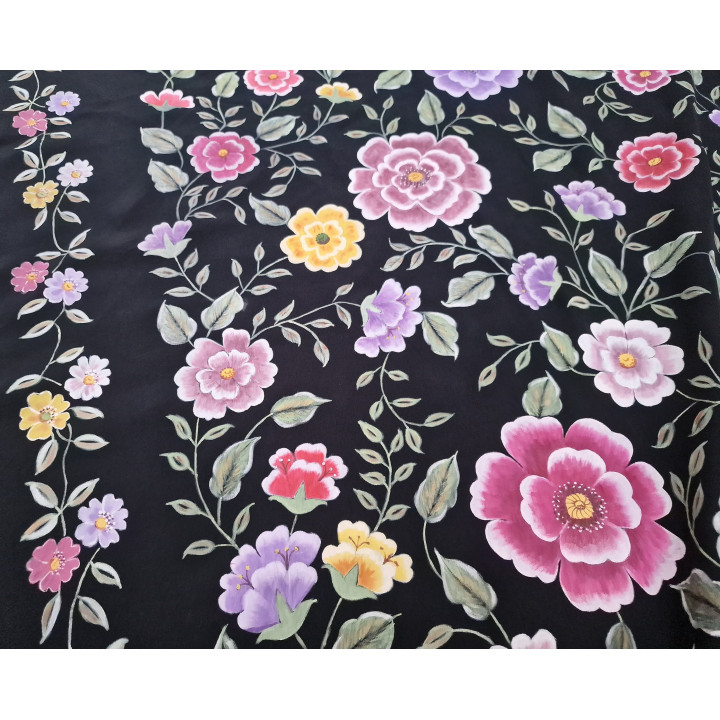 Xale Vintage Anos 80 Pintado à Mão Floral