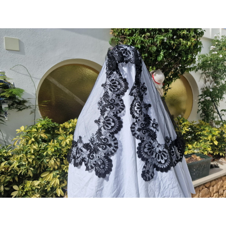 Vintage Spanische Mantilla 1960er | Schwarze Spitze