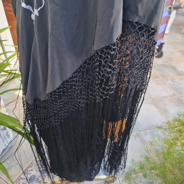 Vintage Mantón de Manila Seidenschal Spanien 1950er