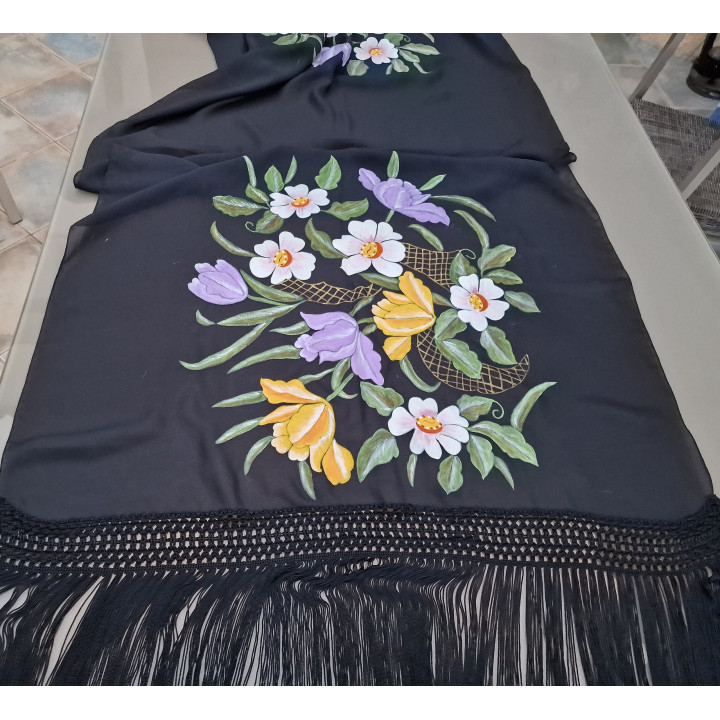 Vintage Szal z Lat 80. Ręcznie Malowany 150x70cm