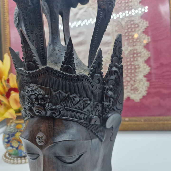 Sculpture Tête Vintage en Bois Indonésie El Corte Inglés