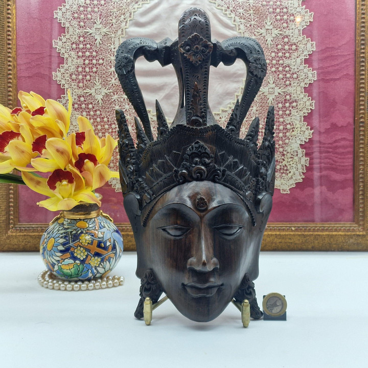 Vintage Indonesian Wood Head Sculpture El Corte Inglés