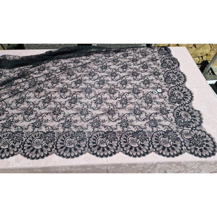 Mantille Espagnole Vintage Années 60 - Dentelle Noire 260x135 cm