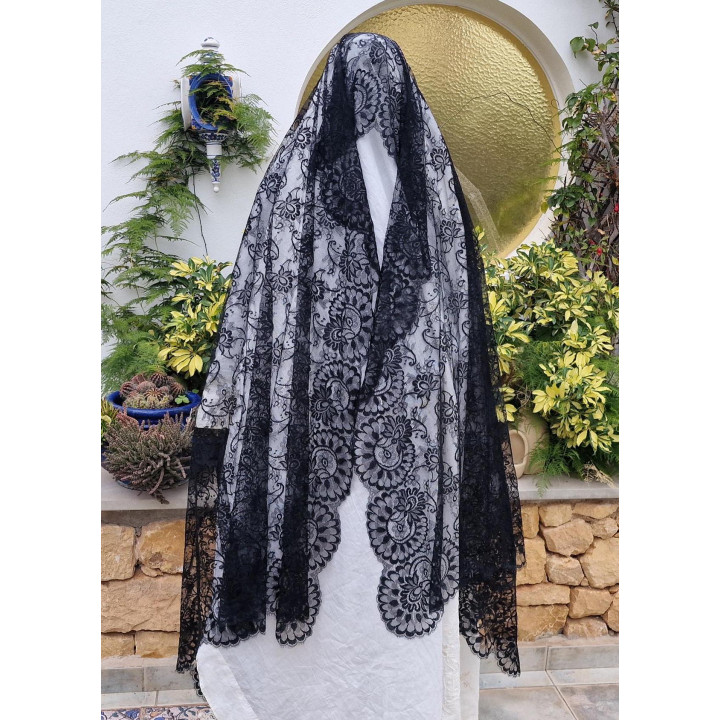 Mantilha Espanhola Vintage Anos 60 - Renda Preta 260x135 cm