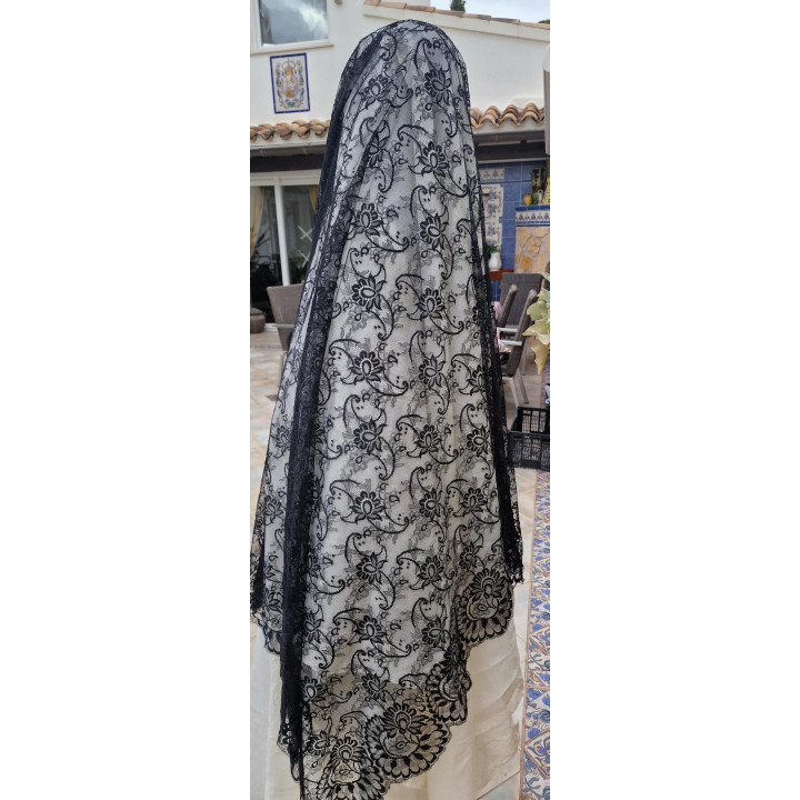 Mantiglia Spagnola Vintage Anni '60 - Pizzo Nero 260x135 cm