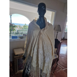 Mantón de Manila em Seda Natural Bordado à Mão - Vintage