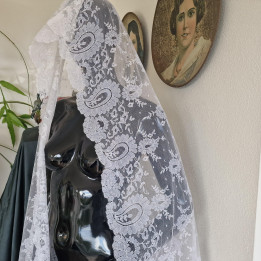 Spaanse Mantilla van Wit Kant (Jaren '70) - 260x100 cm
