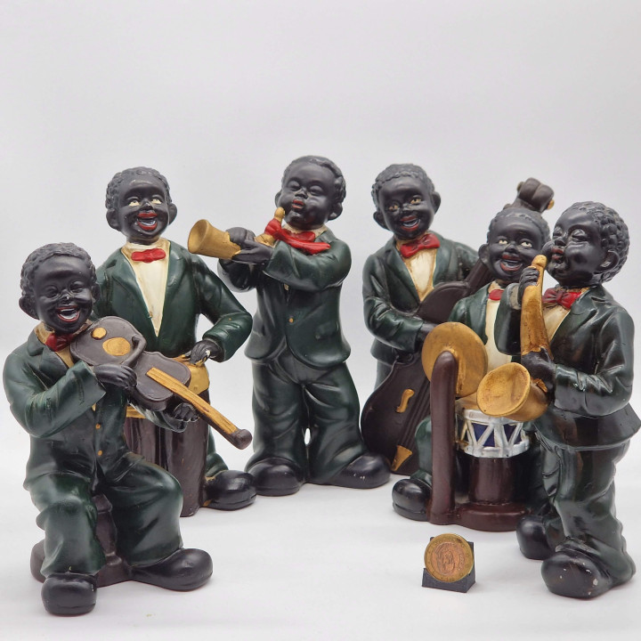 Set 6 Figurines Musiciens de Jazz Vintage 1960 - Céramique 18 cm