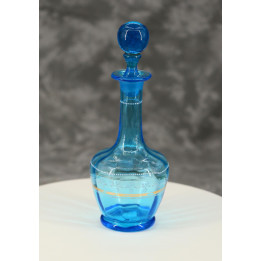 Bouteille en Verre de Bohême Turquoise - Mid-Century