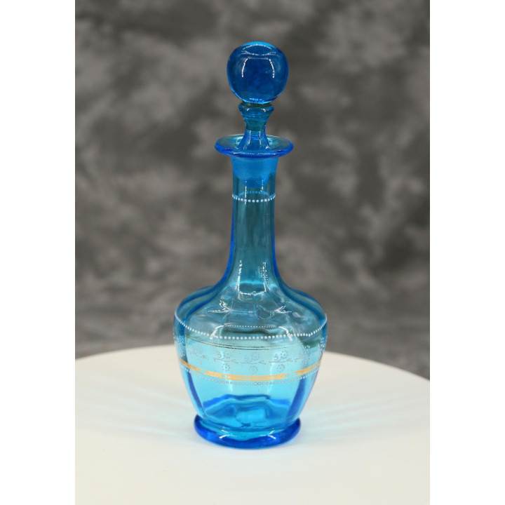 Bouteille en Verre de Bohême Turquoise - Mid-Century