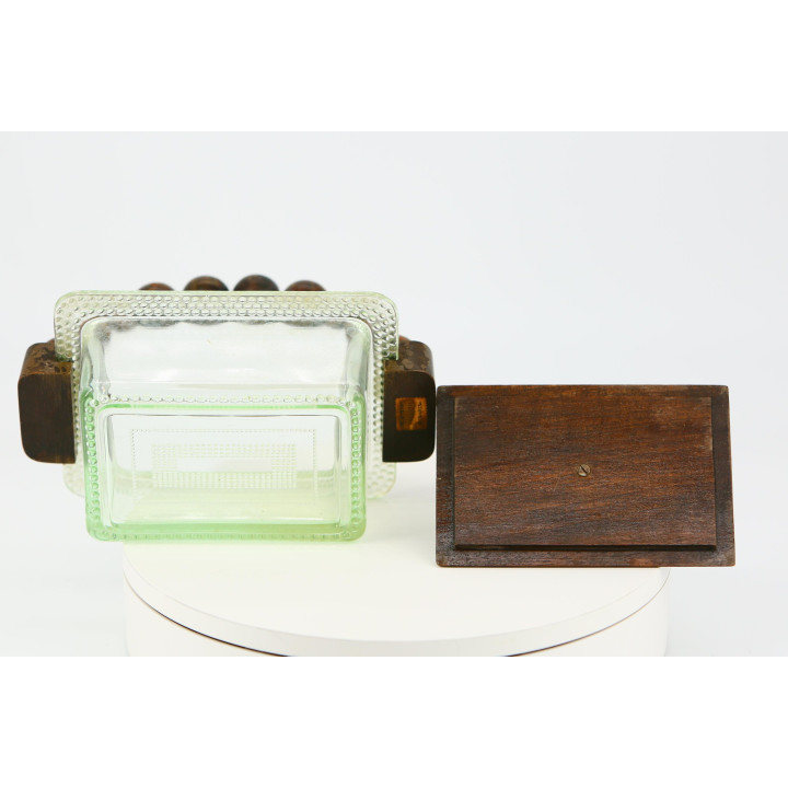 Mantequillera Art Déco de Vidrio de Uranio y Madera