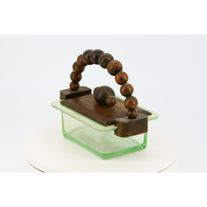 Art Déco Uranglas Butterdose & Holz, 1930er Jahre