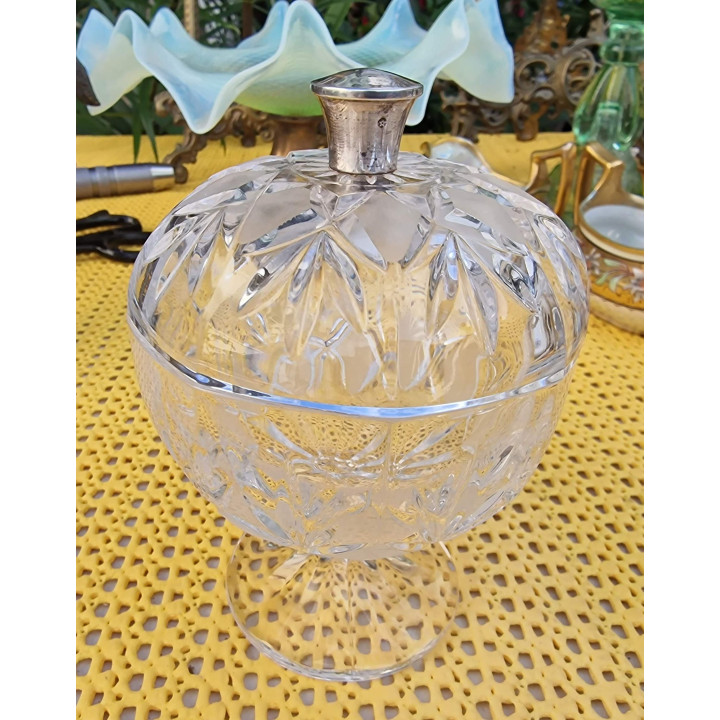 Confiturier en Cristal Taillé et Argent Massif (1920)