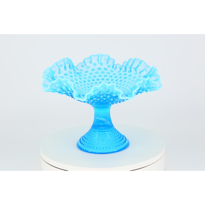 Vintage Fenton Blue Opalescent Hobnail Fruit Bowl - 1950s