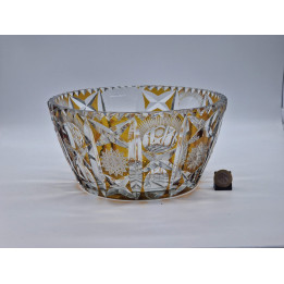 Boheemse Kristallen Saladeschaal Amber Geslepen 21cm