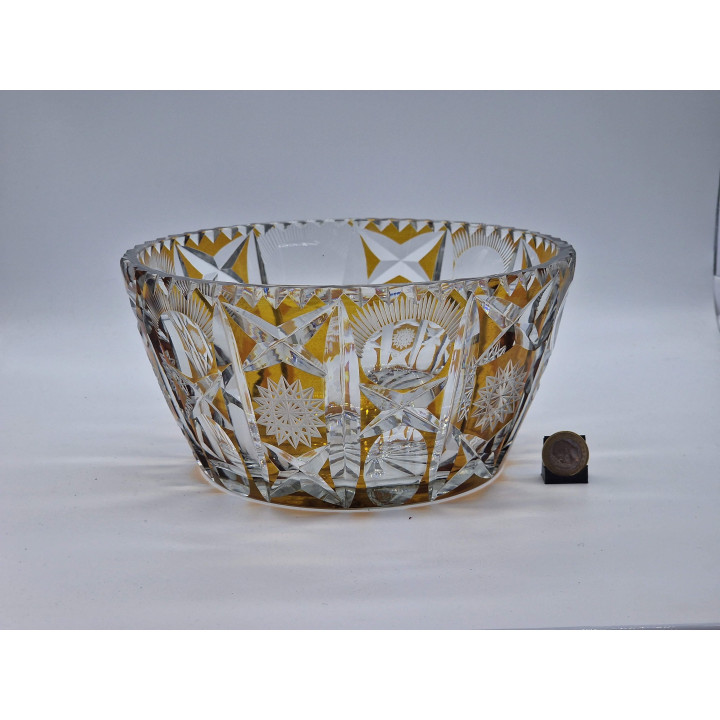 Böhmische Kristall-Salatschale, Bernsteinfarben, 21 cm