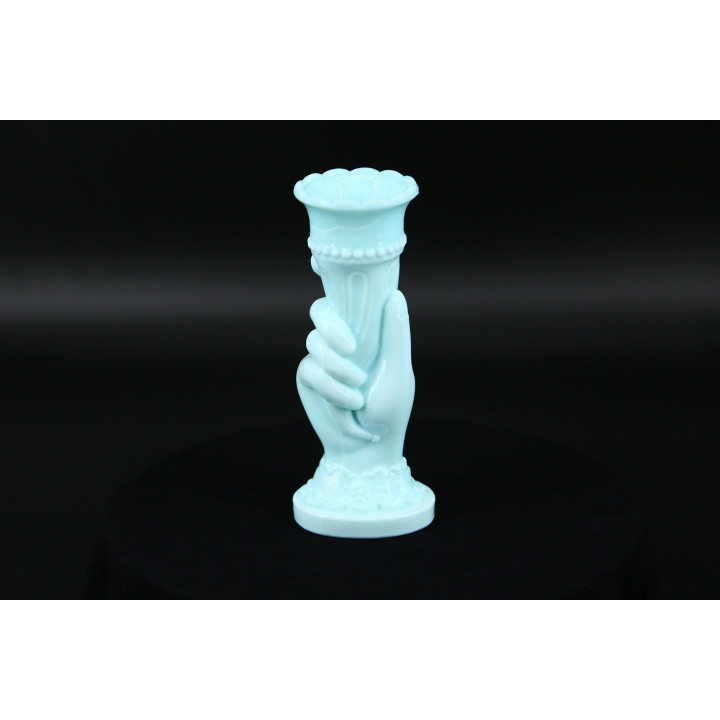 Blauwe Melkglas Vaas Victoriaanse Hand - Jaren '30