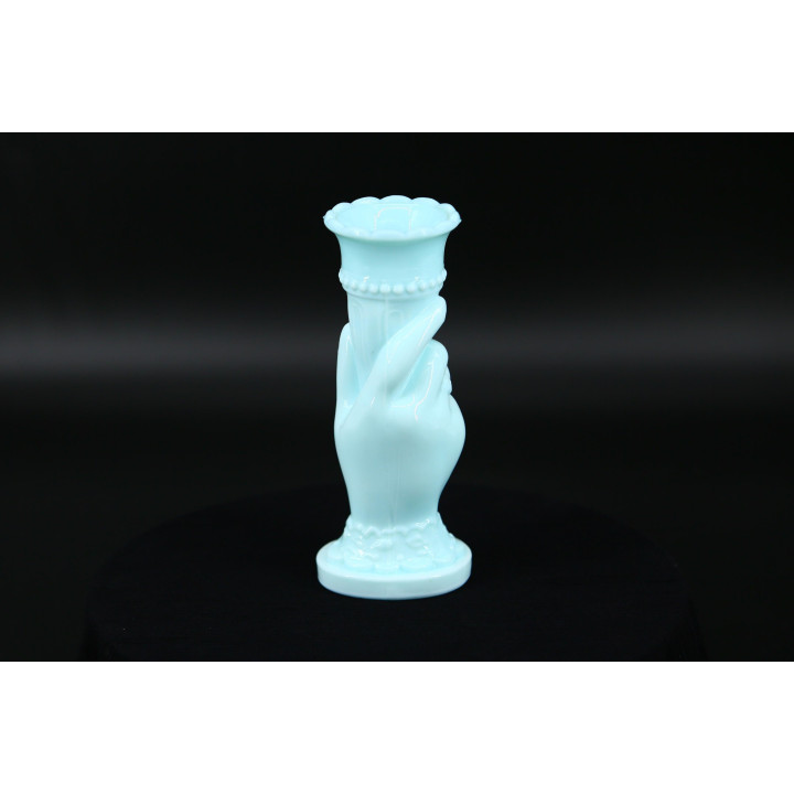 Vaso Mano Vittoriana in Vetro Opalino Blu