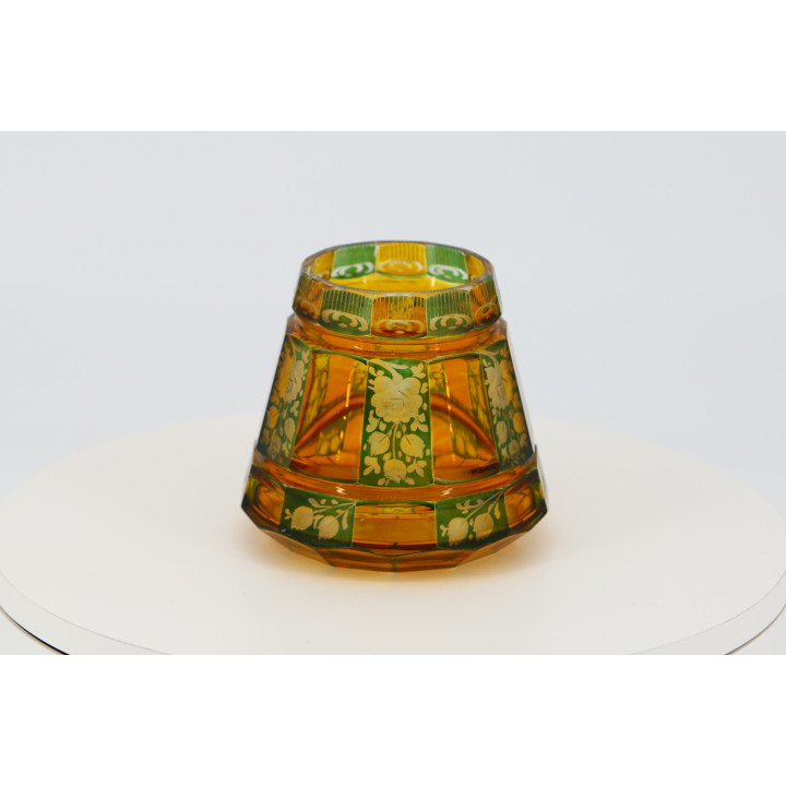 Vaso Boemo in Cristallo Ambra Inciso a Mano (Anni '50)