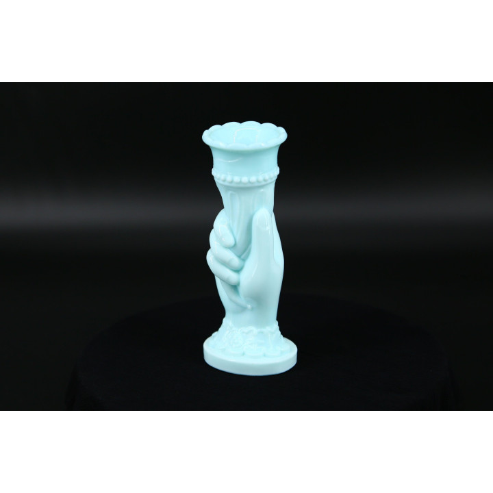 Vaso Mano Vittoriana in Vetro Opalino Blu