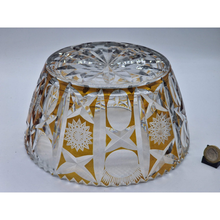 Saladier en Cristal de Bohême Ambre Taillé 21cm