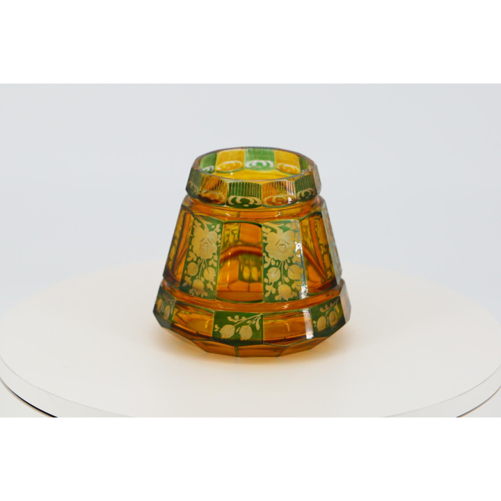 Vintage Boheemse Amber Glazen Vaas met Rozen (1950)