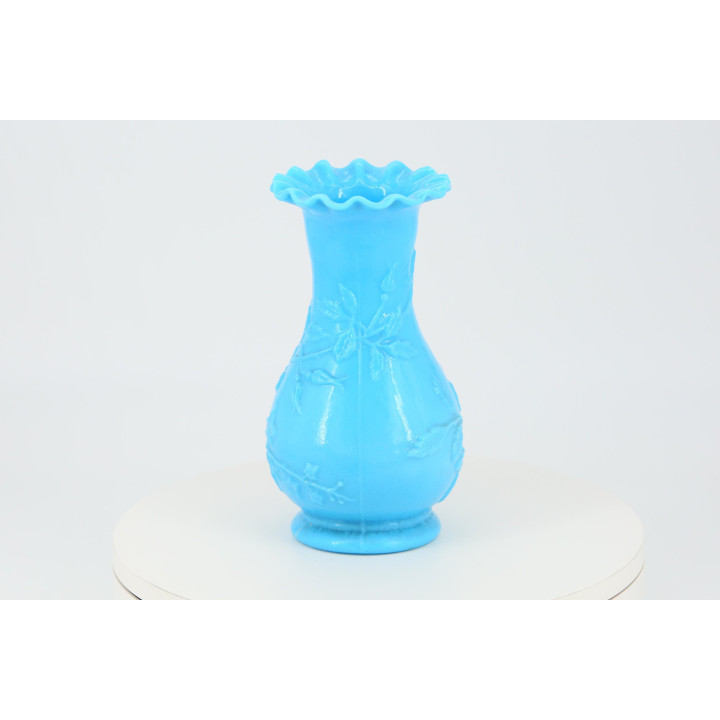 Florero de vidrio opalino azul años 30 - Art Déco