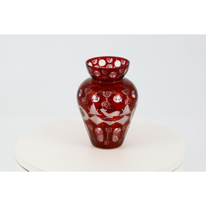 Vase en Cristal de Bohême Egermann Rouge Rubis 1930