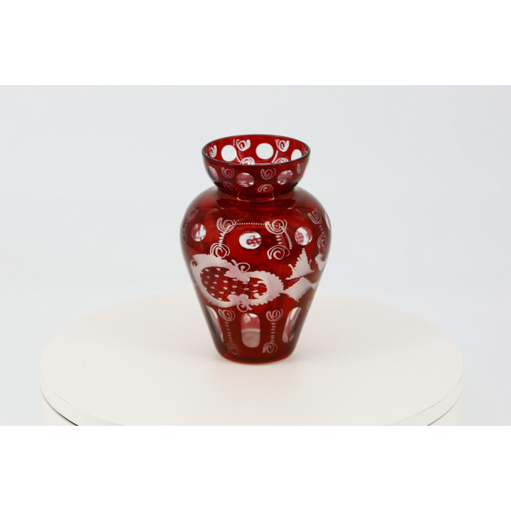 Vaso de Cristal da Boêmia Egermann Vermelho Rubi 1930